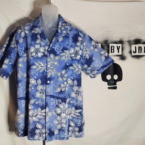 Jade Fashions Hawaiian Shirt Men's XL Blue and White Print